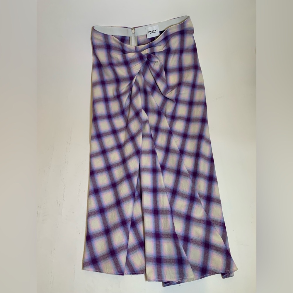 Isabel Marant “Tijuana” Plaid Skirt in Lilac and Ecru